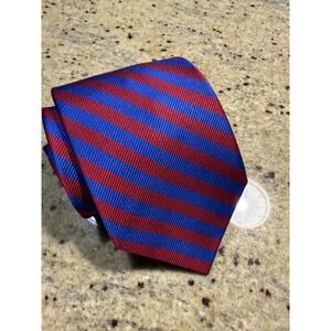 Zianetti Mens Necktie Red Blue One Size Striped Silk Woven Italian Collection
